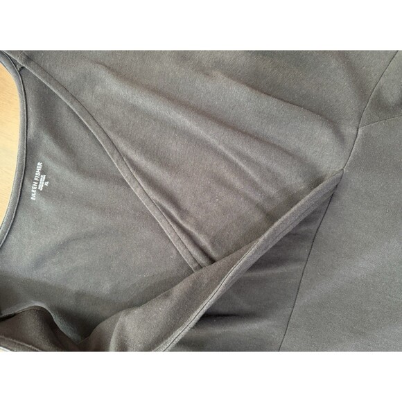 EILEEN FISHER XL Black Sleeveless Wrap V-Neck Dress Organic Cotton Stretch USA - Picture 8 of 9